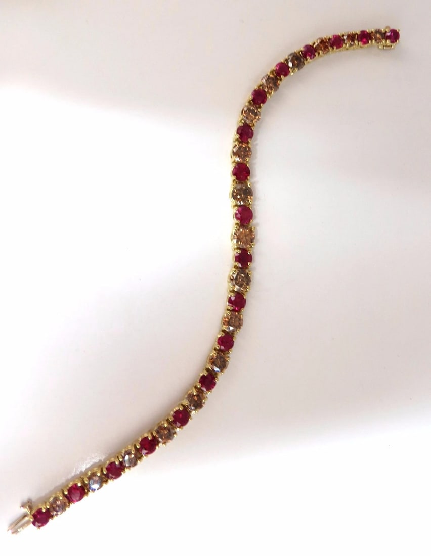 24.14ct Natural Fancy Brown Diamonds Red Ruby Bracelet 18kt Tennis** - 5