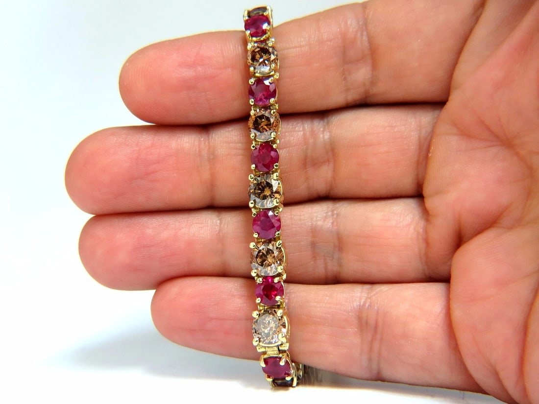 24.14ct Natural Fancy Brown Diamonds Red Ruby Bracelet 18kt Tennis** - 7