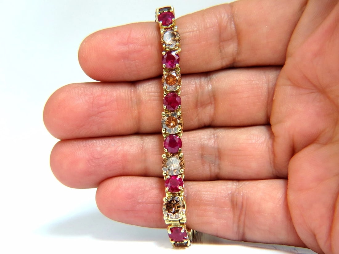 24.14ct Natural Fancy Brown Diamonds Red Ruby Bracelet 18kt Tennis** - 8