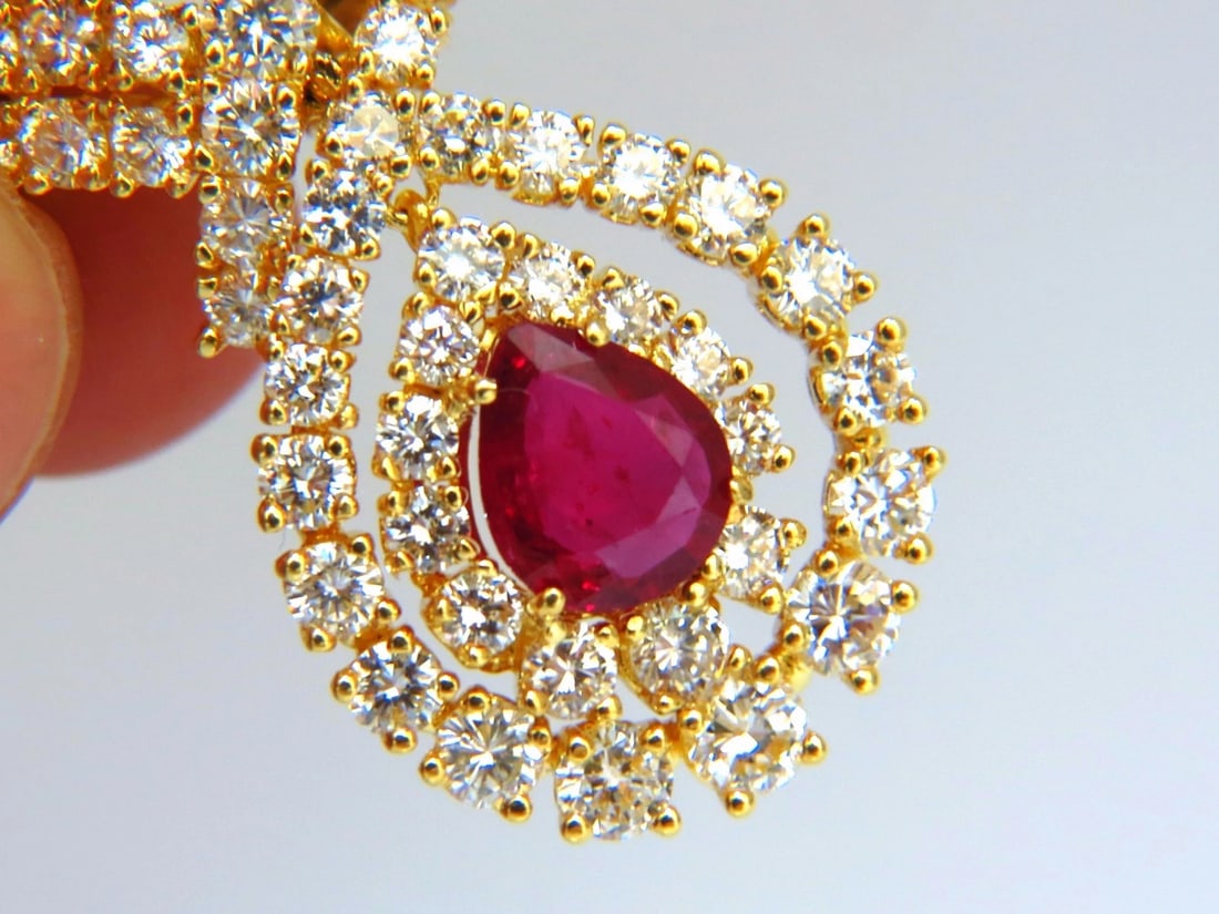 18.96ct GIA Certified natural red ruby diamond dangle earrings 18kt** - 2