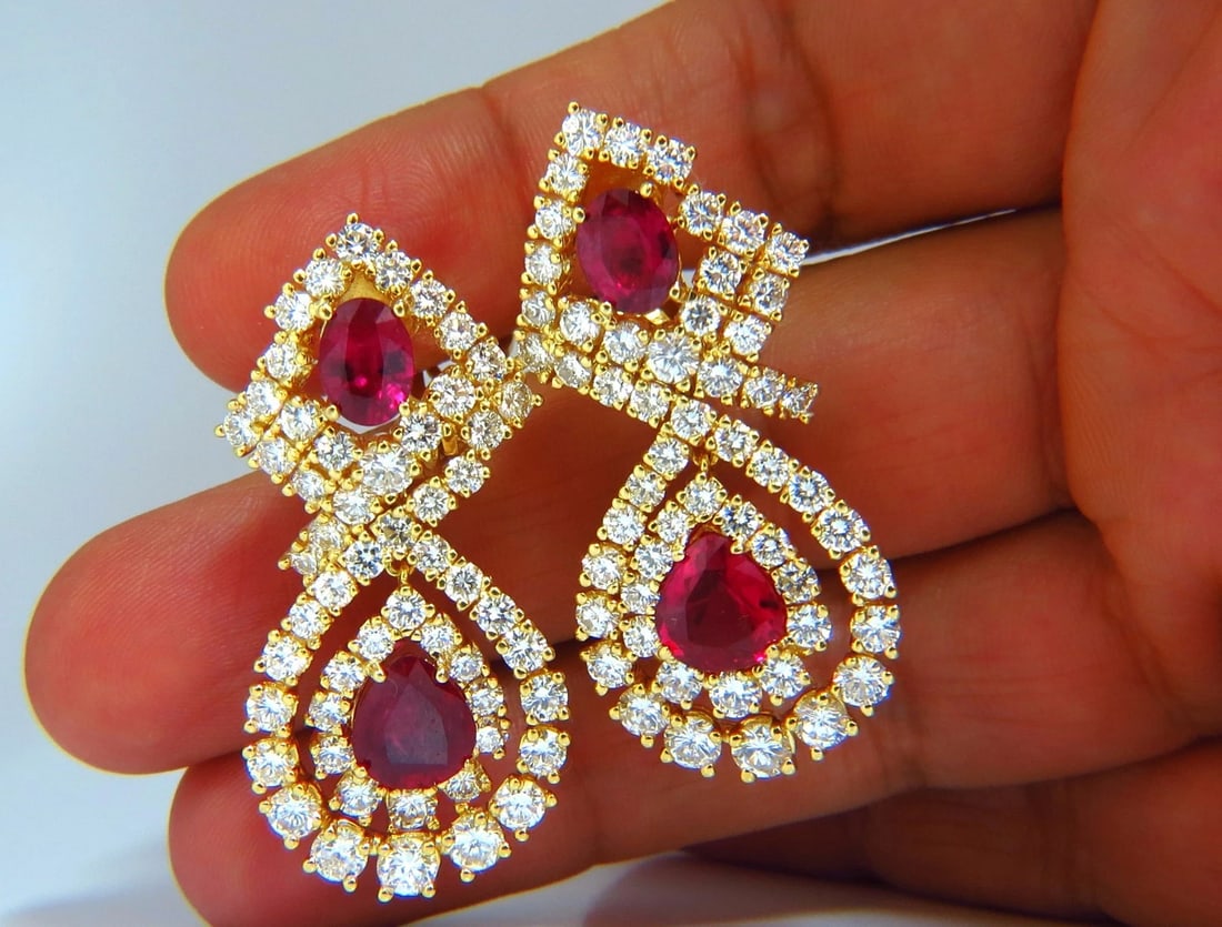 18.96ct GIA Certified natural red ruby diamond dangle earrings 18kt** - 5