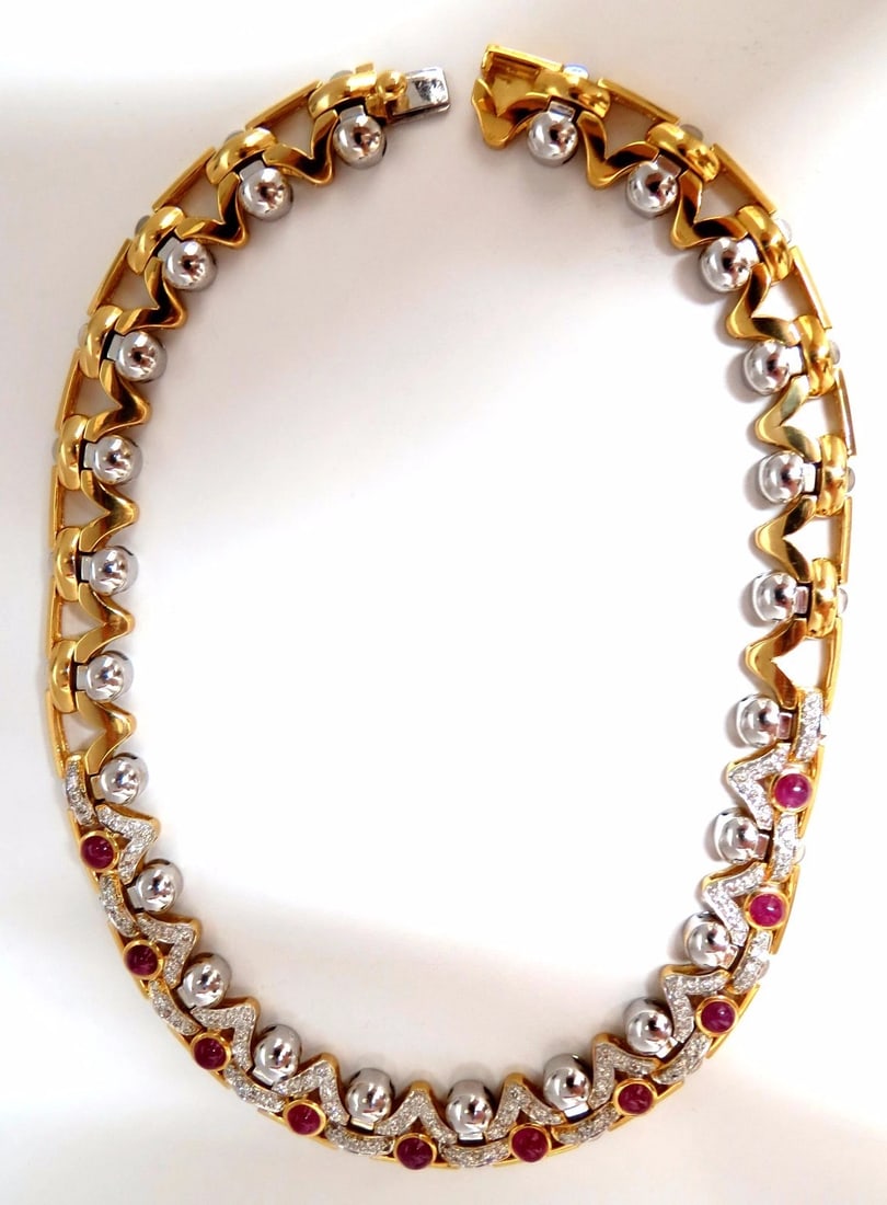9.50ct Natural Ruby Diamonds Link Necklace 18Kt Crown Deco Prime ** - 2