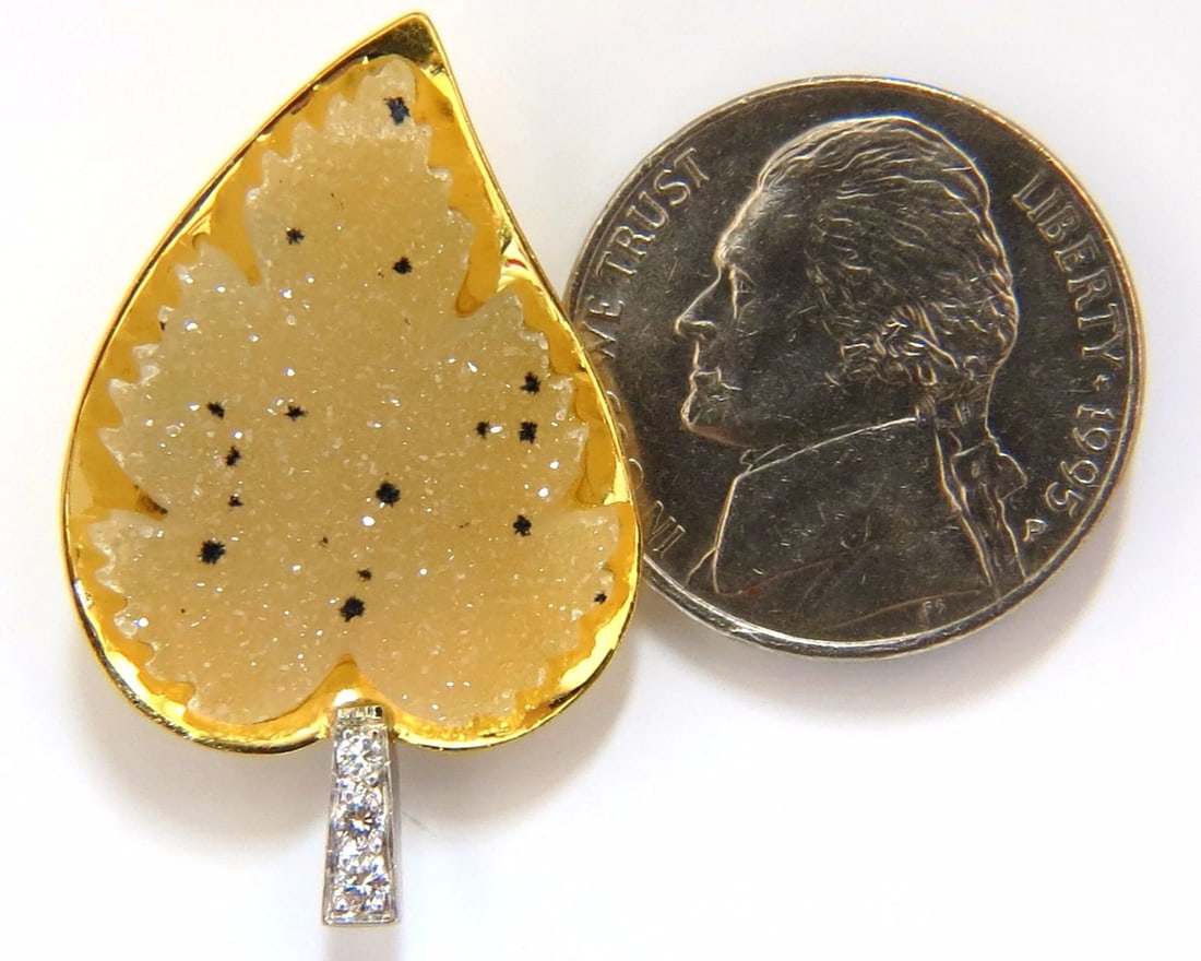 18kt .25ct diamonds matrix quartz rough slice leaf earrings omega 3d** - 4