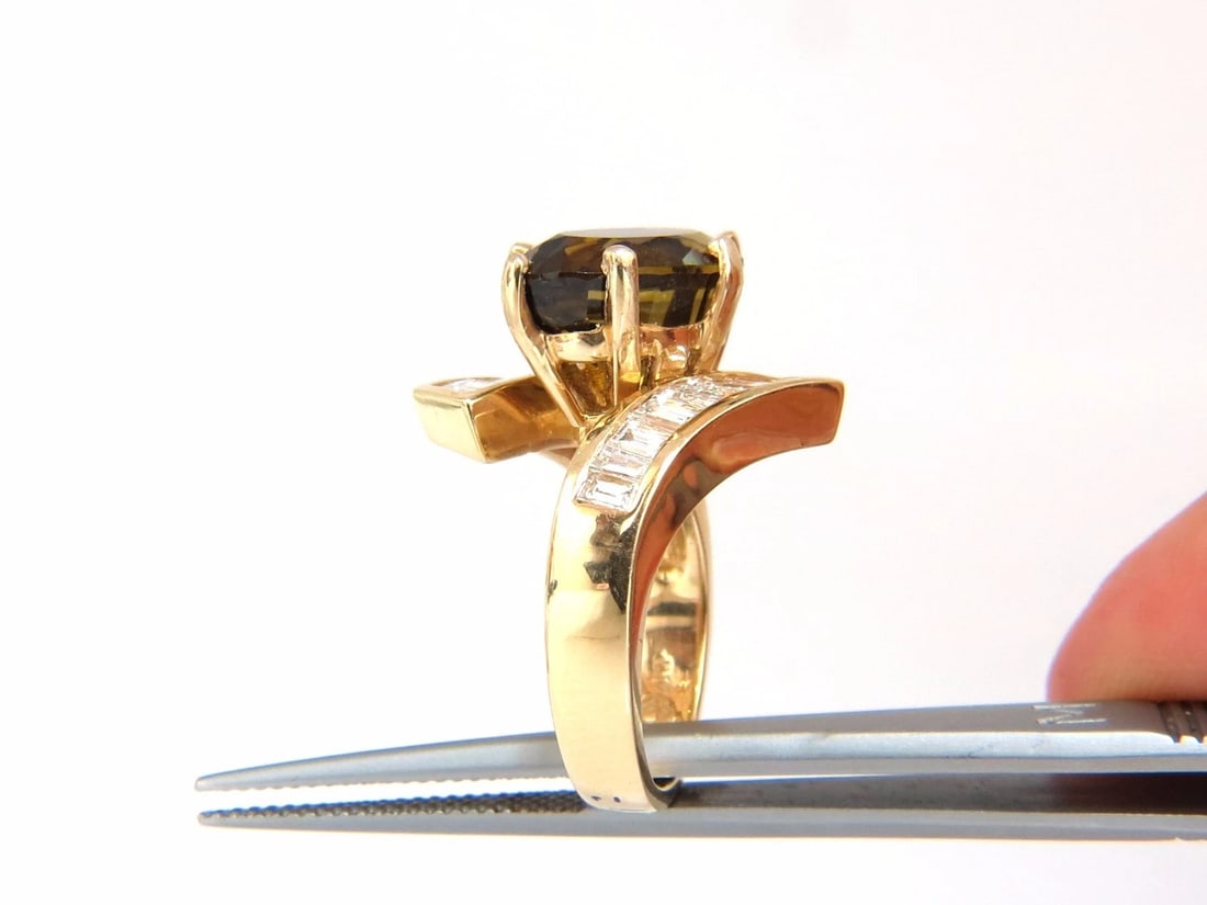 GIA Certified 8.92ct Natural Chrysoberyl Diamonds Bypass Ring 14kt+ - 3