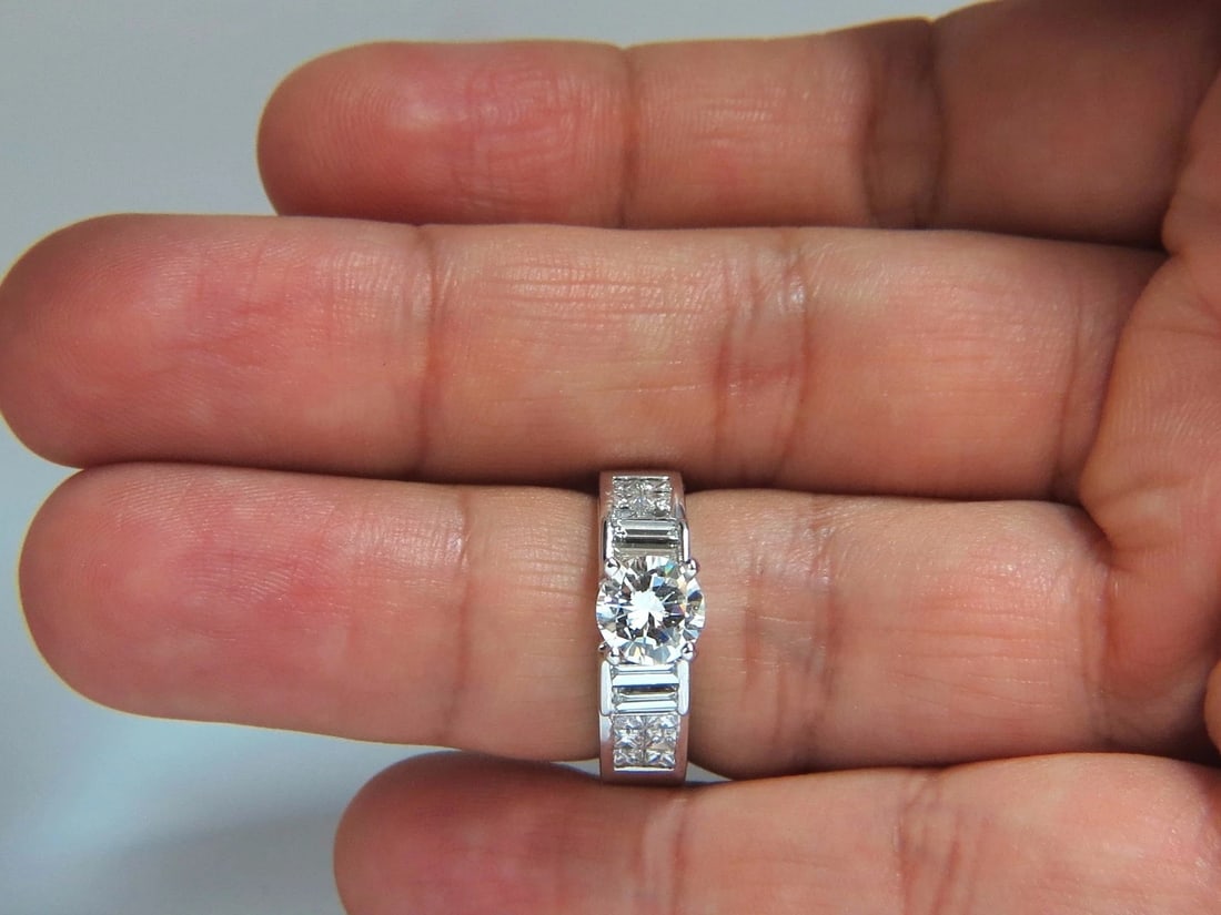 GIA Certified 1.02ct & 1.10ct round diamond baguette princess ring e/vs2 18kt+ - 5