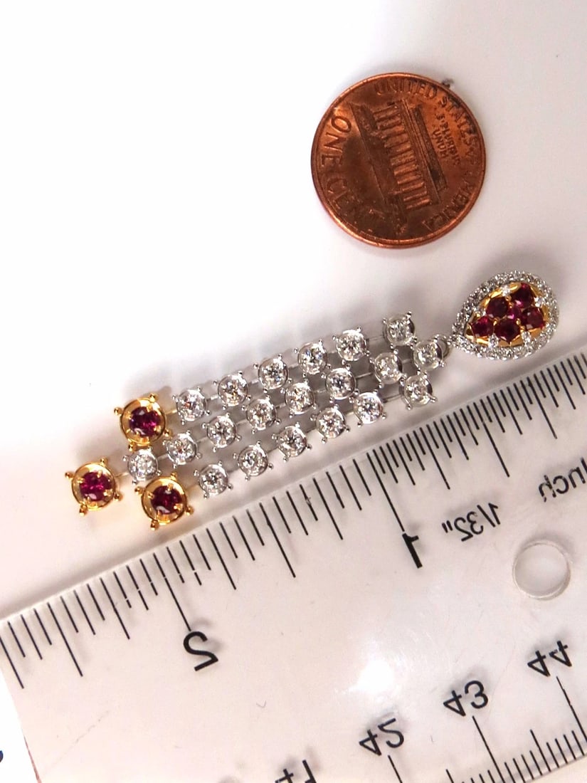 3.00ct natural deep red ruby diamond by yard dangle earrings 14kt** - 2