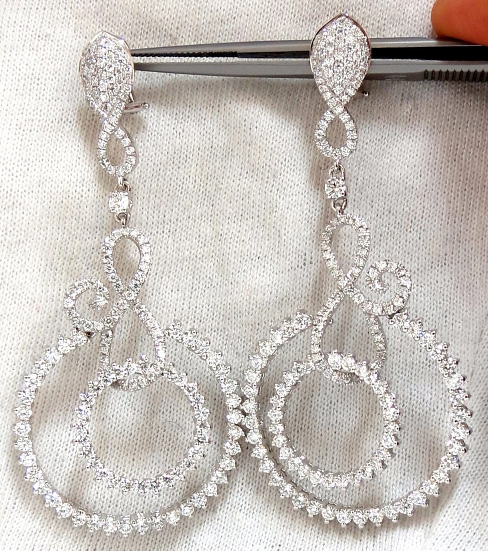5.50ct NATURAL ROUND DIAMONDS SWIRL CIRCLE DANGLE EARRINGS 18KT** - 2
