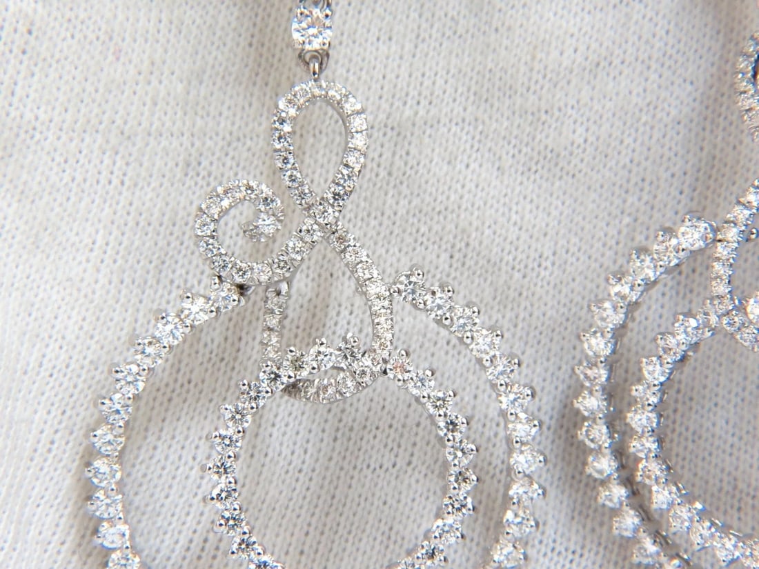 5.50ct NATURAL ROUND DIAMONDS SWIRL CIRCLE DANGLE EARRINGS 18KT** - 3