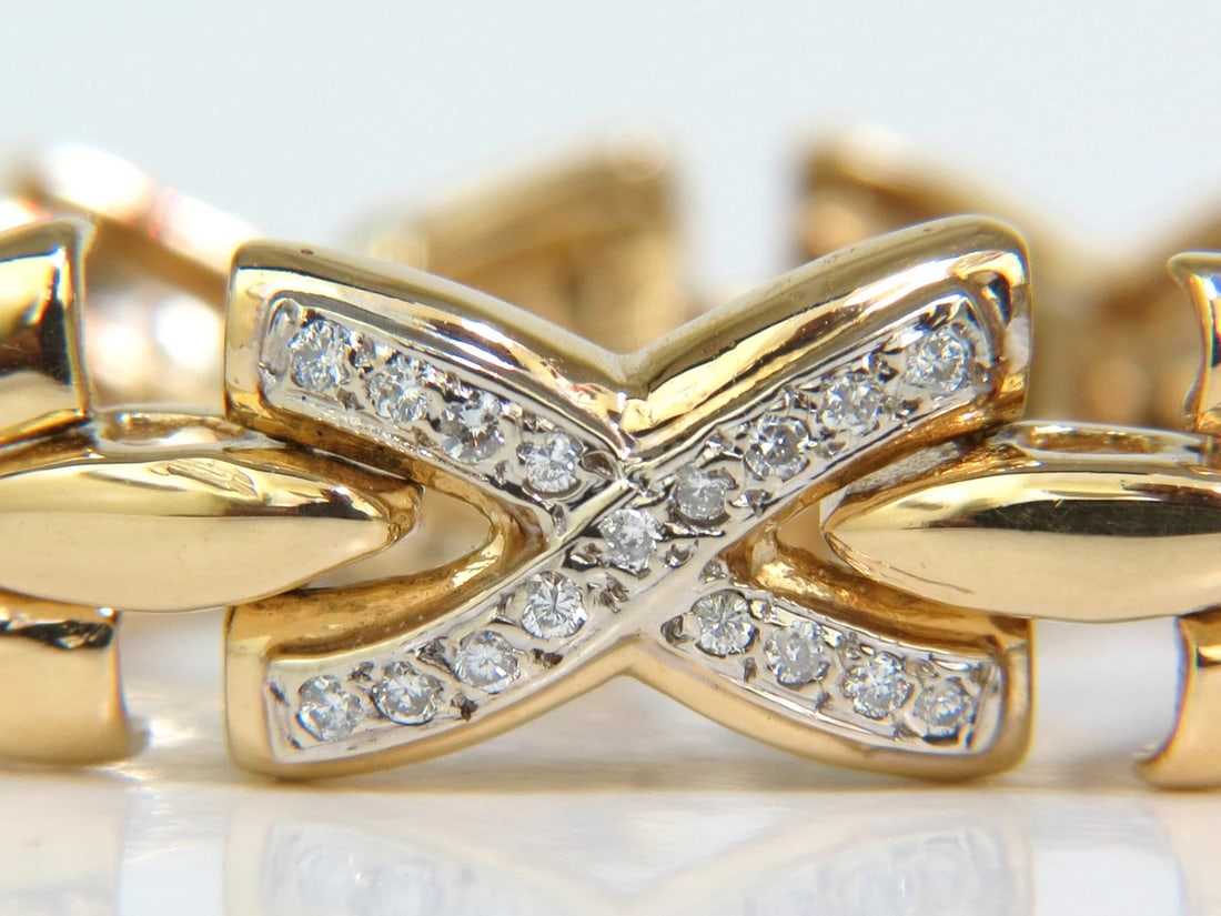 1.00ct. DIAMONDS CLASSIC "X" LINK BRACELET G/VS 14KT**: Title: 1.00ct. DIAMONDS CLASSIC "X" LINK BRACELET G/VS 14KT** Description: ONLY MAGNIFICENT JEWELS 1.00ct. diamonds, classic "x" link wide bracelet Diamonds: Rounds & full cuts G-color, vs-2 clarity.