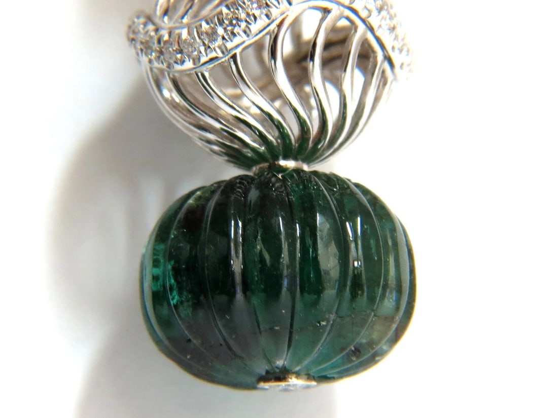 46CT NATURAL EMERALD DIAMOND PEACOCK TAHITIAN PEARL DANGLING EARRINGS 18KT** - 10