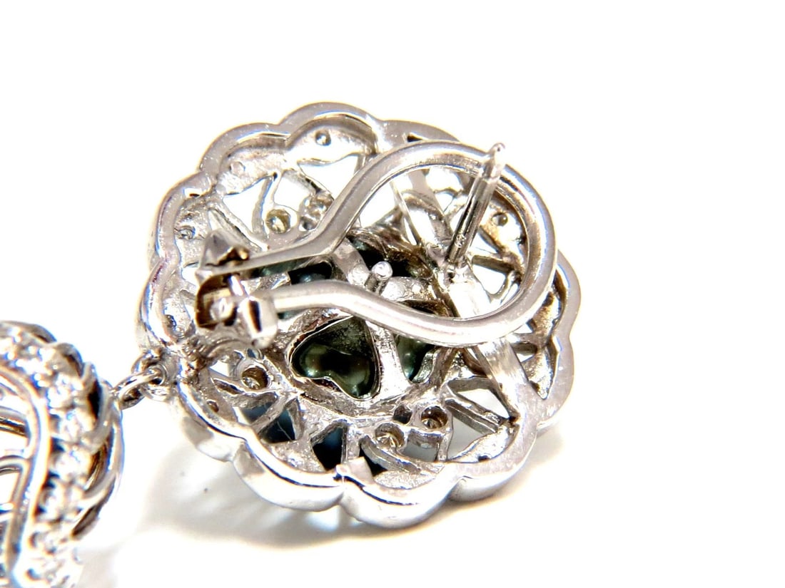 46CT NATURAL EMERALD DIAMOND PEACOCK TAHITIAN PEARL DANGLING EARRINGS 18KT** - 5