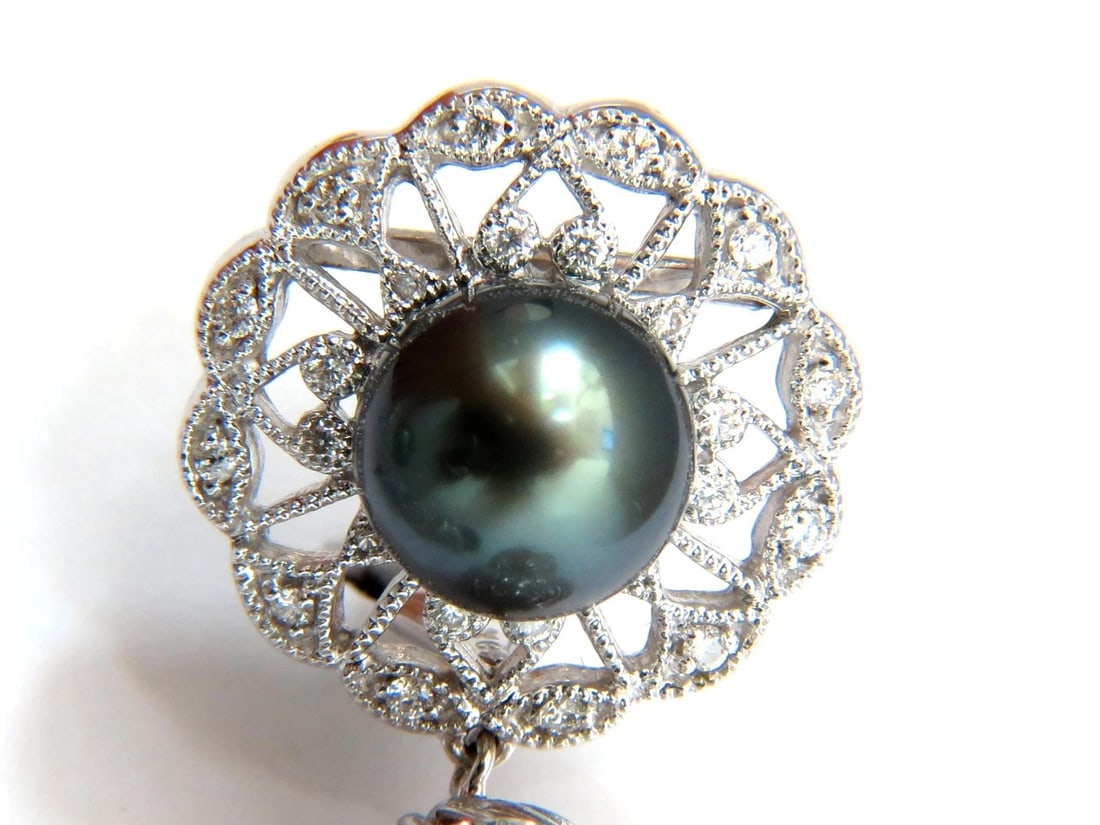 46CT NATURAL EMERALD DIAMOND PEACOCK TAHITIAN PEARL DANGLING EARRINGS 18KT** - 9