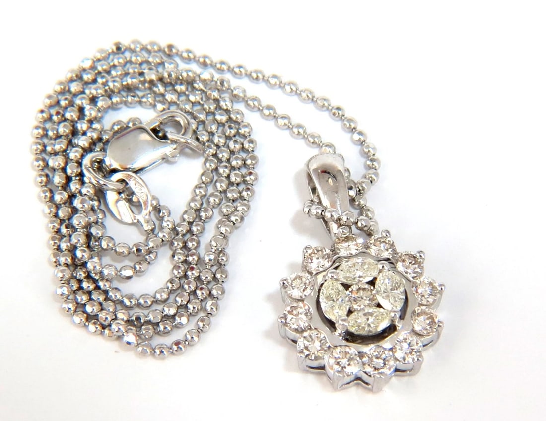 1.00CT NATURAL DIAMONDS MARQUISE CLUSTER HALO PENDANT BALL CHAIN NECKLACE+** - 9