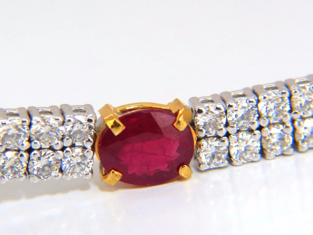 7.34ct natural ruby diamonds bracelet regency deco 14kt double row cluster** - 3