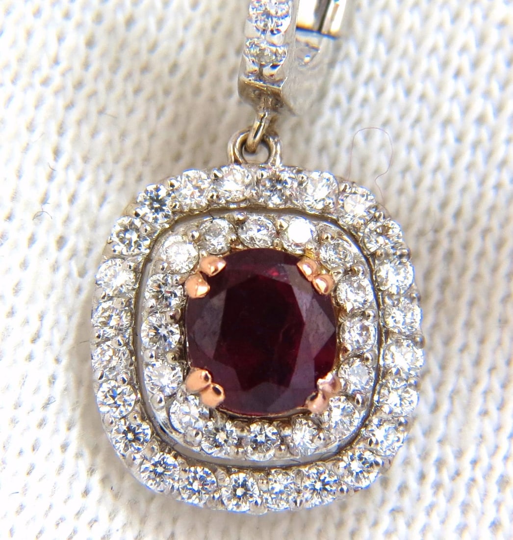 2.70ct natural deep red ruby diamond double halo dangle earrings 14kt** - 2