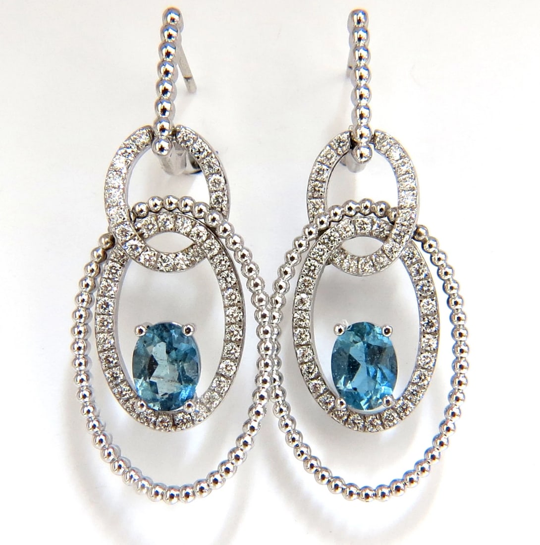 3.52ct natural blue aquamarine diamonds dangle earrings 14kt Dangle Loops** (1 of 6)