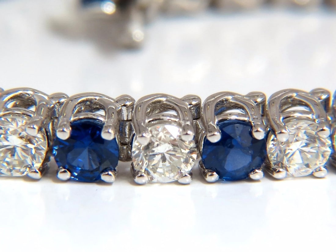 14.35ct natural Vivid royal blue round sapphires diamond bracelet 14kt tennis** - 3