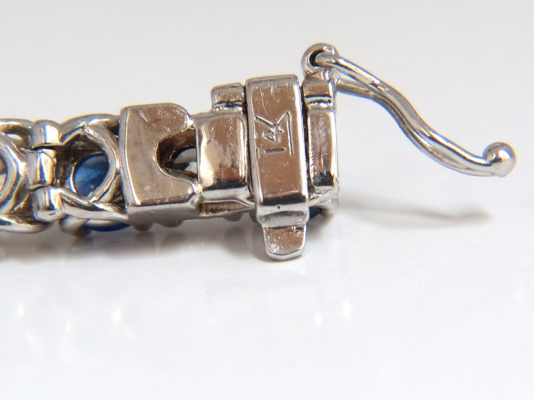 14.35ct natural Vivid royal blue round sapphires diamond bracelet 14kt tennis** - 4