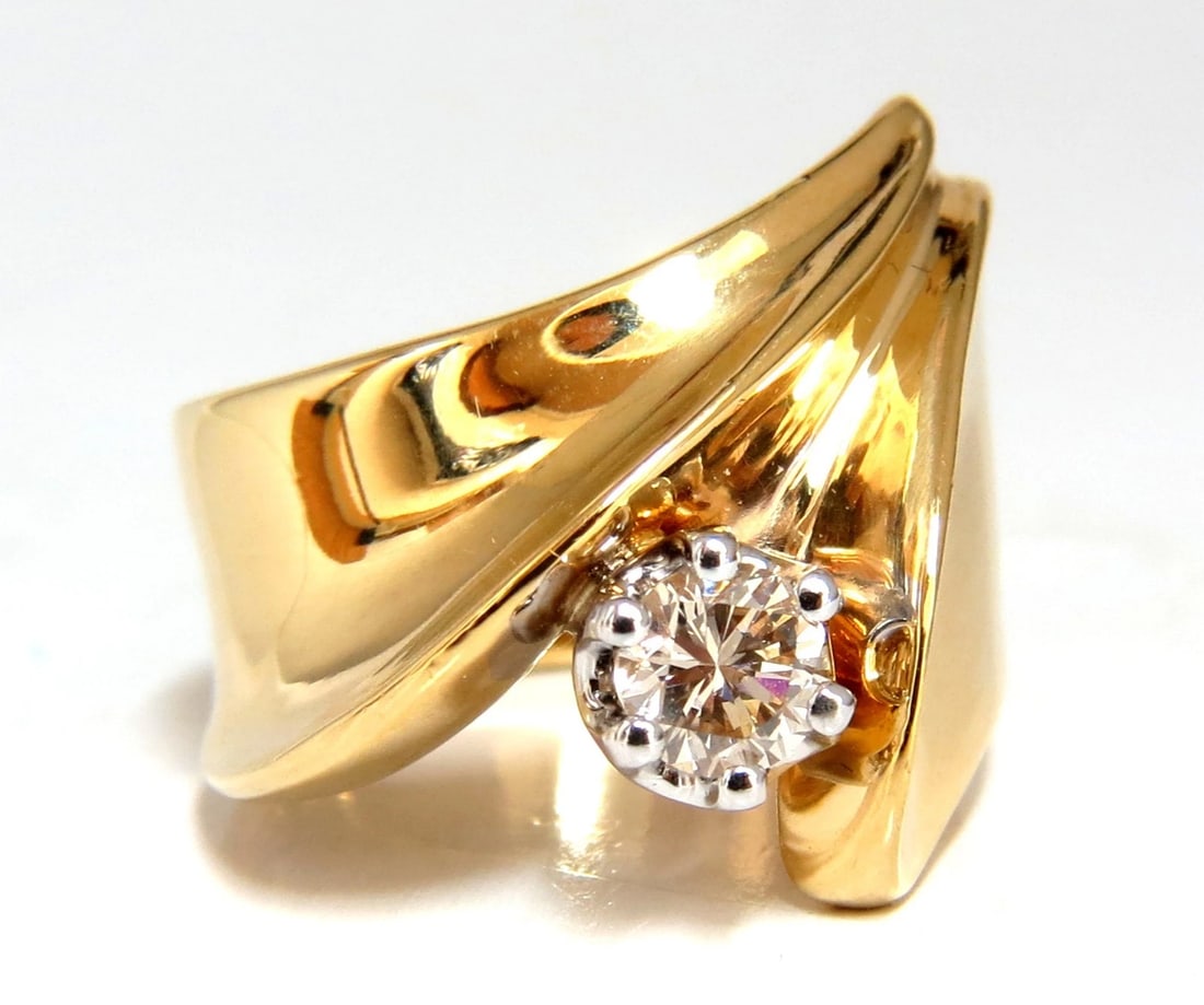 .53ct Natural Fancy Light Brown Diamond ring 14kt Bypass Deco**: Title: .53ct Natural Fancy Light Brown Diamond ring 14kt Bypass Deco** Description: .53cts Round Diamonds Mod Bypass ring. Natural Round full cut Brilliant Diamond Fancy Light Brown, Vs-2 clarity.