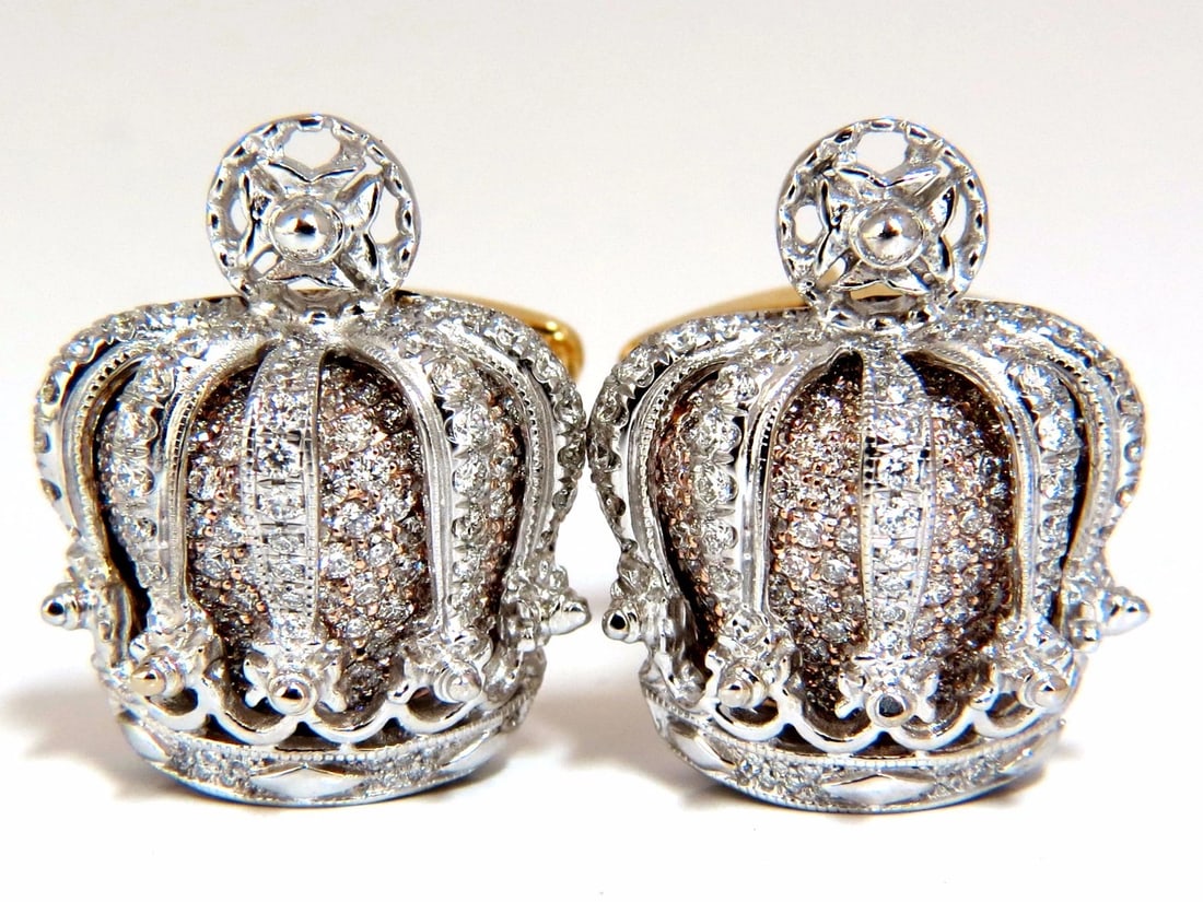 Posh Britt 3D Royal Crown 6.00ct. Diamonds Cufflinks 18Kt Kingship**: Title: Posh Britt 3D Royal Crown 6.00ct. Diamonds Cufflinks 18Kt Kingship** Description: MAGNIFICENT JEWELS Posh Regal Britt. Natural Diamonds Royal Crown Cufflinks. 3D details, composed of several