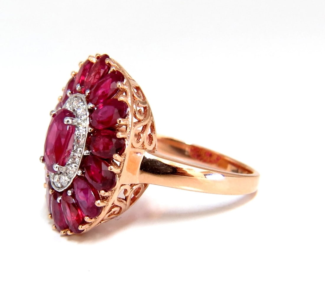 AIGS Certified 4.70ct Natural Ruby Diamonds cluster ring Ballerina No Heat - 2