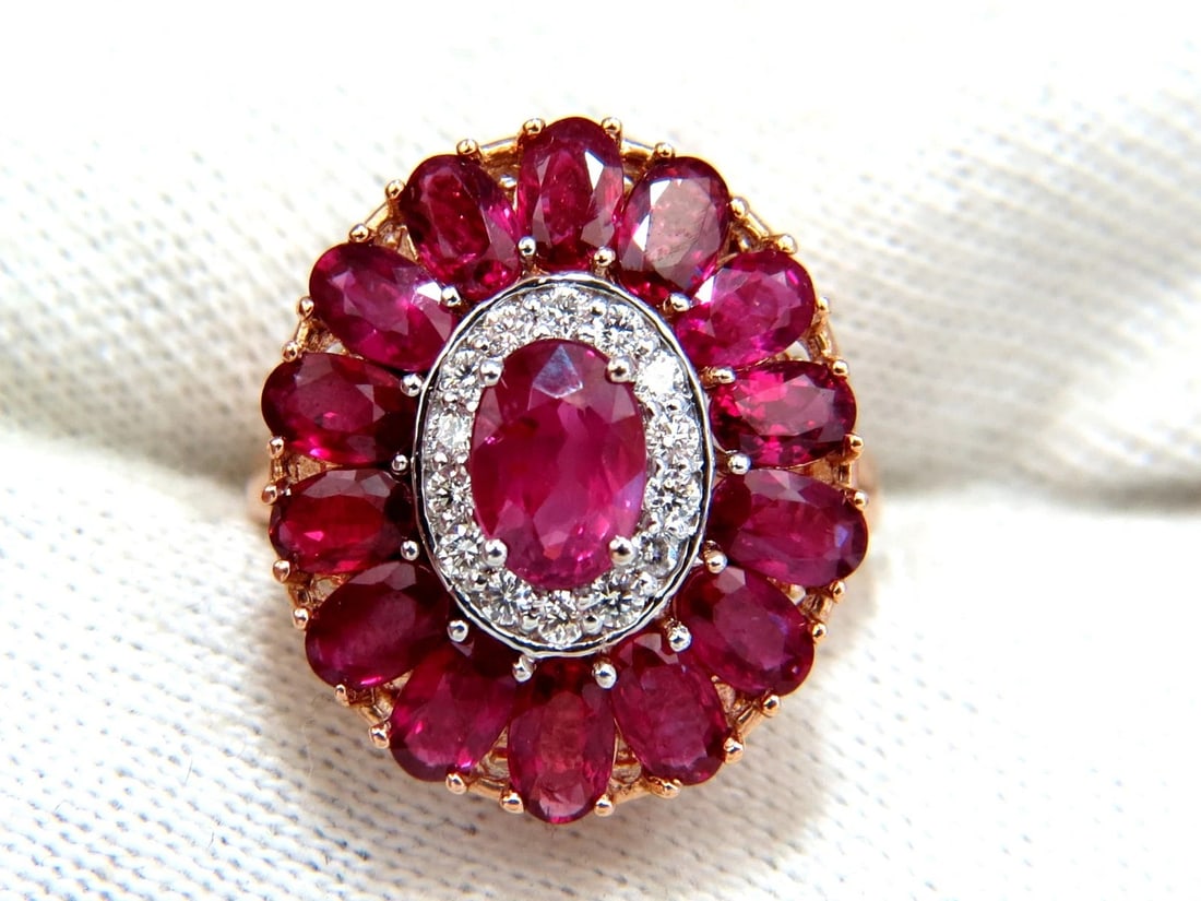 AIGS Certified 4.70ct Natural Ruby Diamonds cluster ring Ballerina No Heat - 6