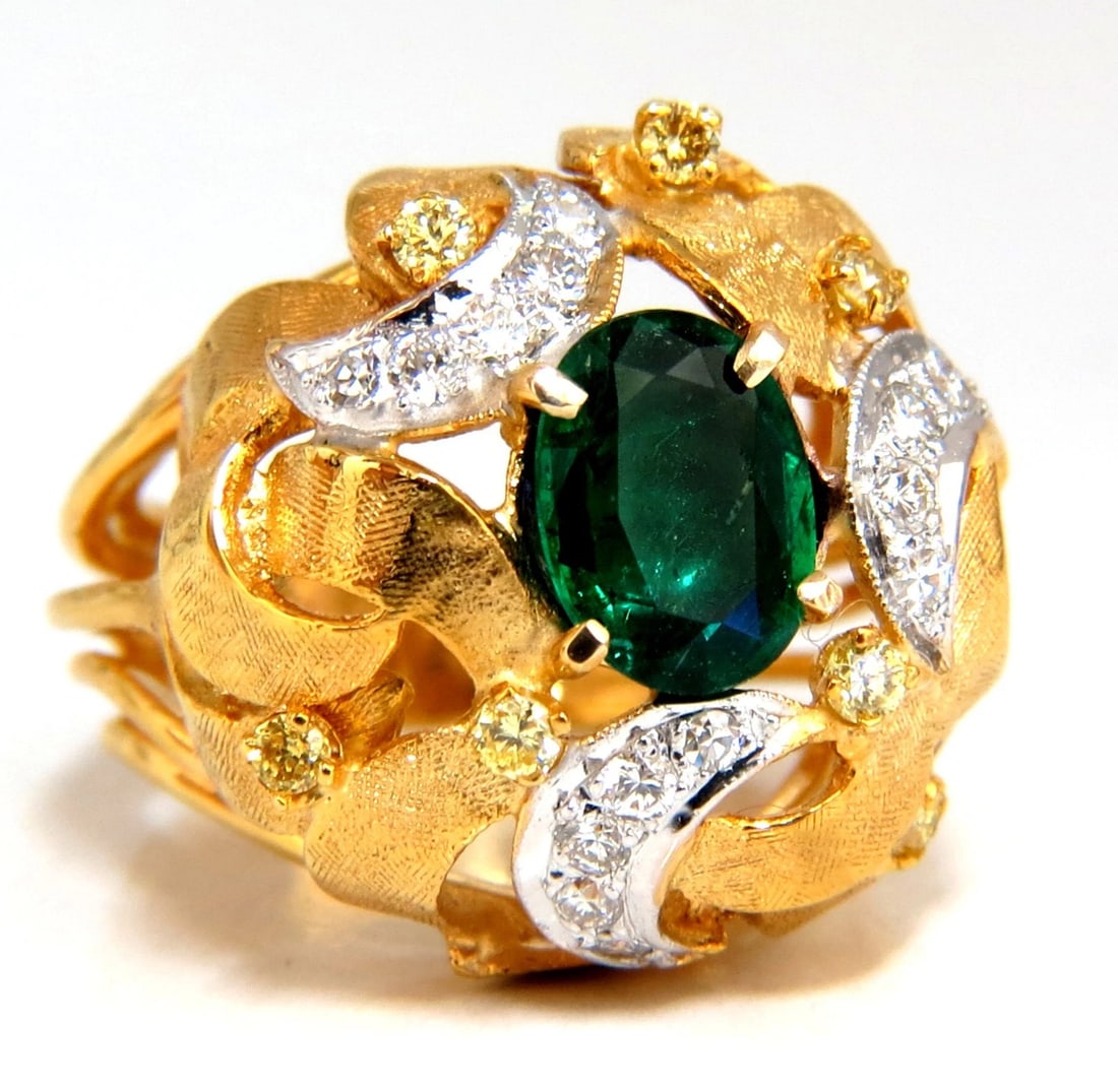 2.08ct Natural Oval Emerald diamond ring 14kt Florentine Dome (1 of 4)