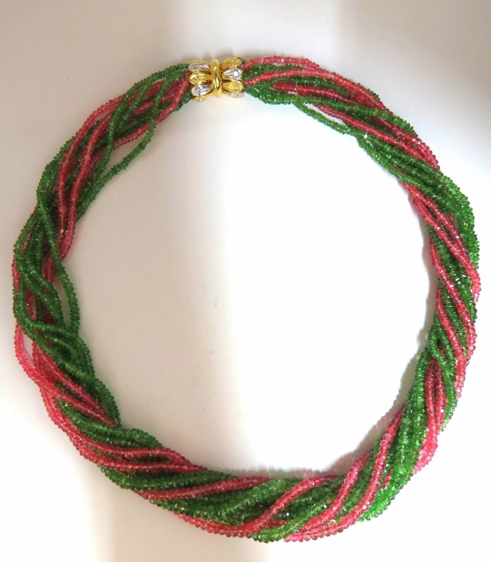 335ct Natural Pink Spinel & Tzavorite Diamonds Necklace 18kt** (1 of 3)