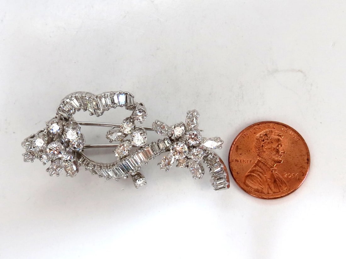 5.00ct Diamonds cluster brooch pendant pin Platinum Estate Cluster Cocktail** - 8