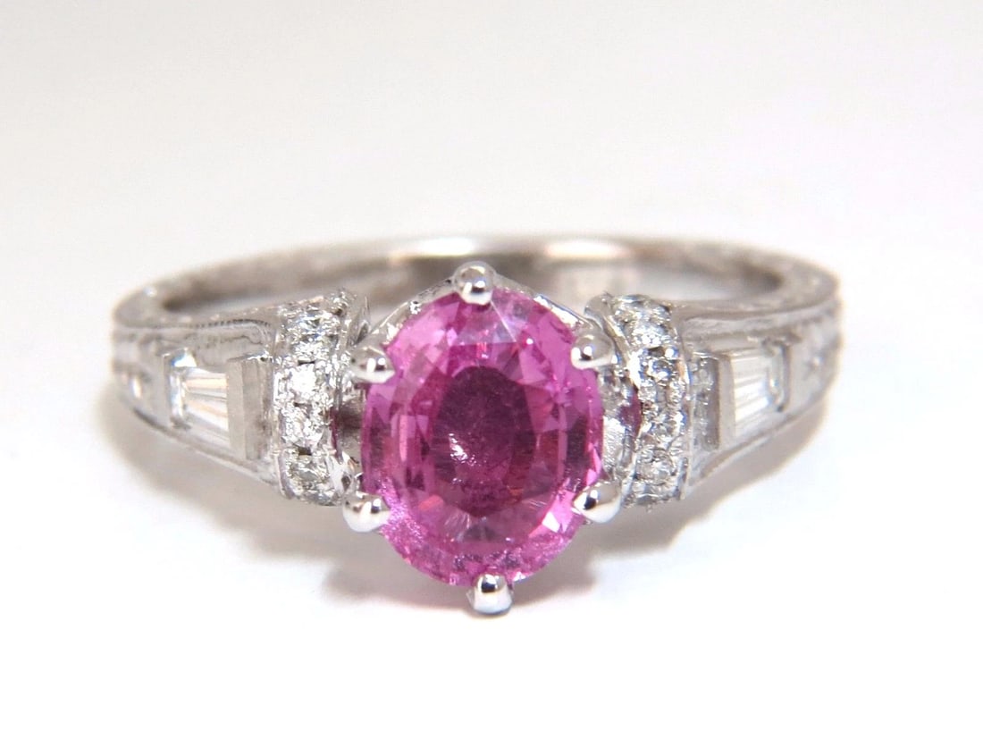 GIA Certified 1.90ct Natural No Heat Pink Sapphire Diamonds Ring 14kt: Title: GIA Certified 1.90ct Natural No Heat Pink Sapphire Diamonds Ring 14kt Description: No Heat Pink & Mod Raised Cathedral 1.50ct. Natural GIA Certified No Heat Pink Sapphire Ring GIA Certified