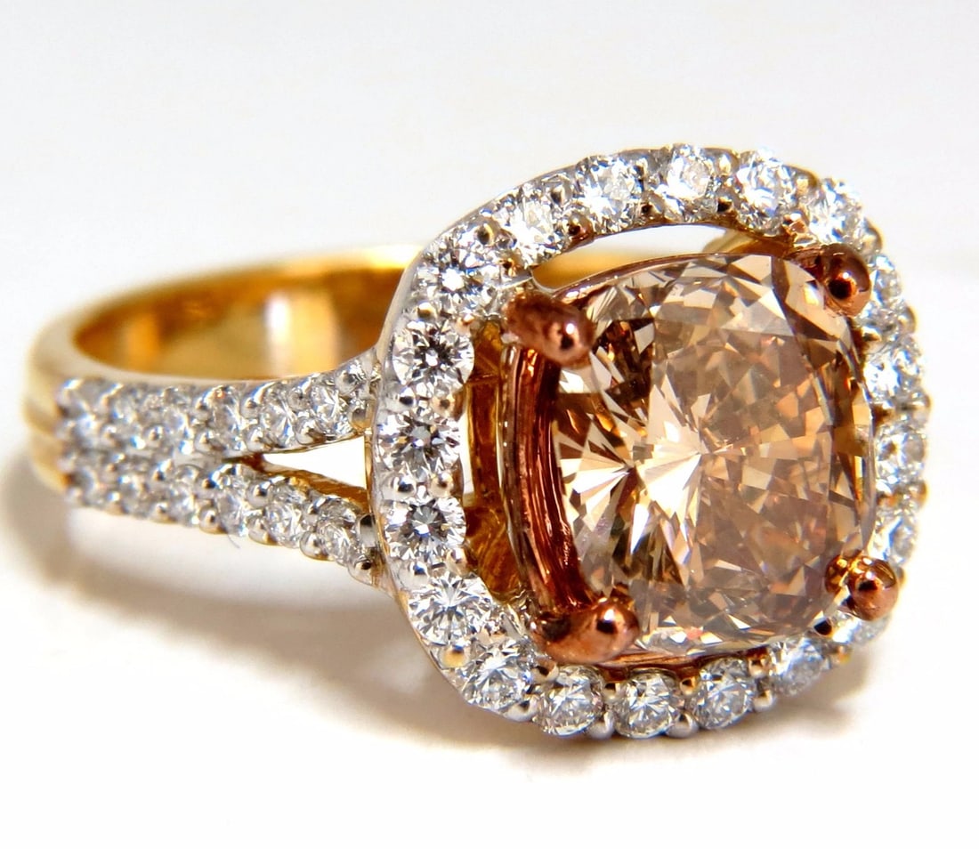 GIA certified 2.99ct Fancy Brown Yellow Diamond ring Halo Cluster 18kt (1 of 9)