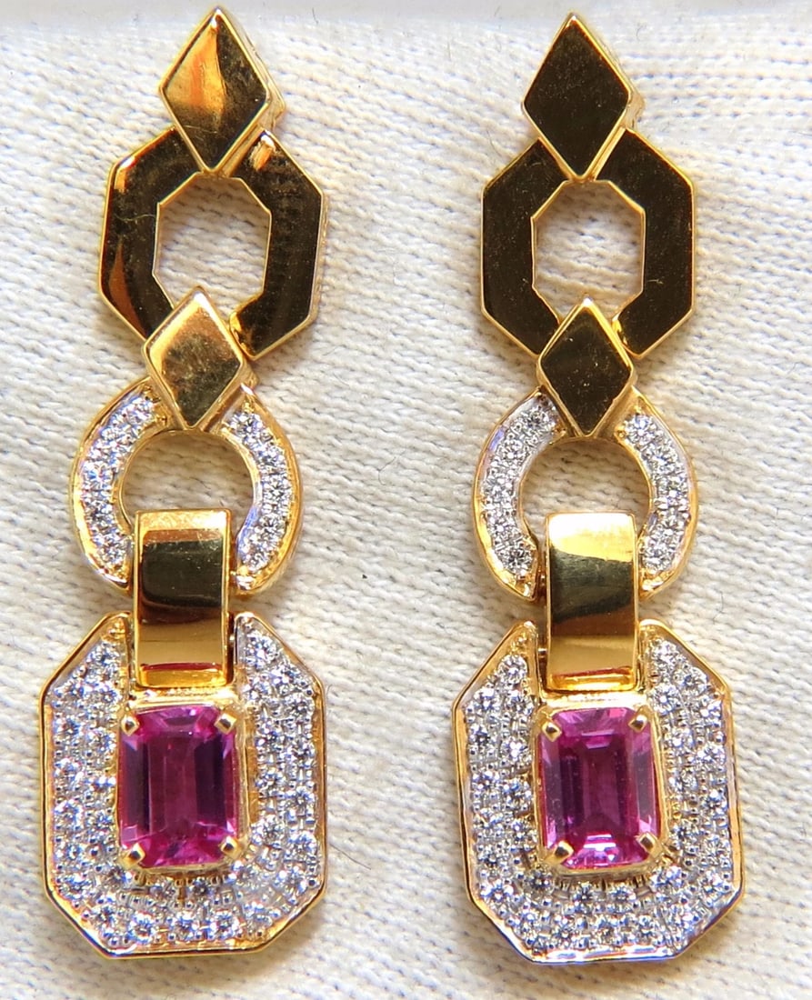 2.94ct Natural Pink Sapphire Diamond Dangle Earrings 14kt. Vivid Prime** (1 of 4)