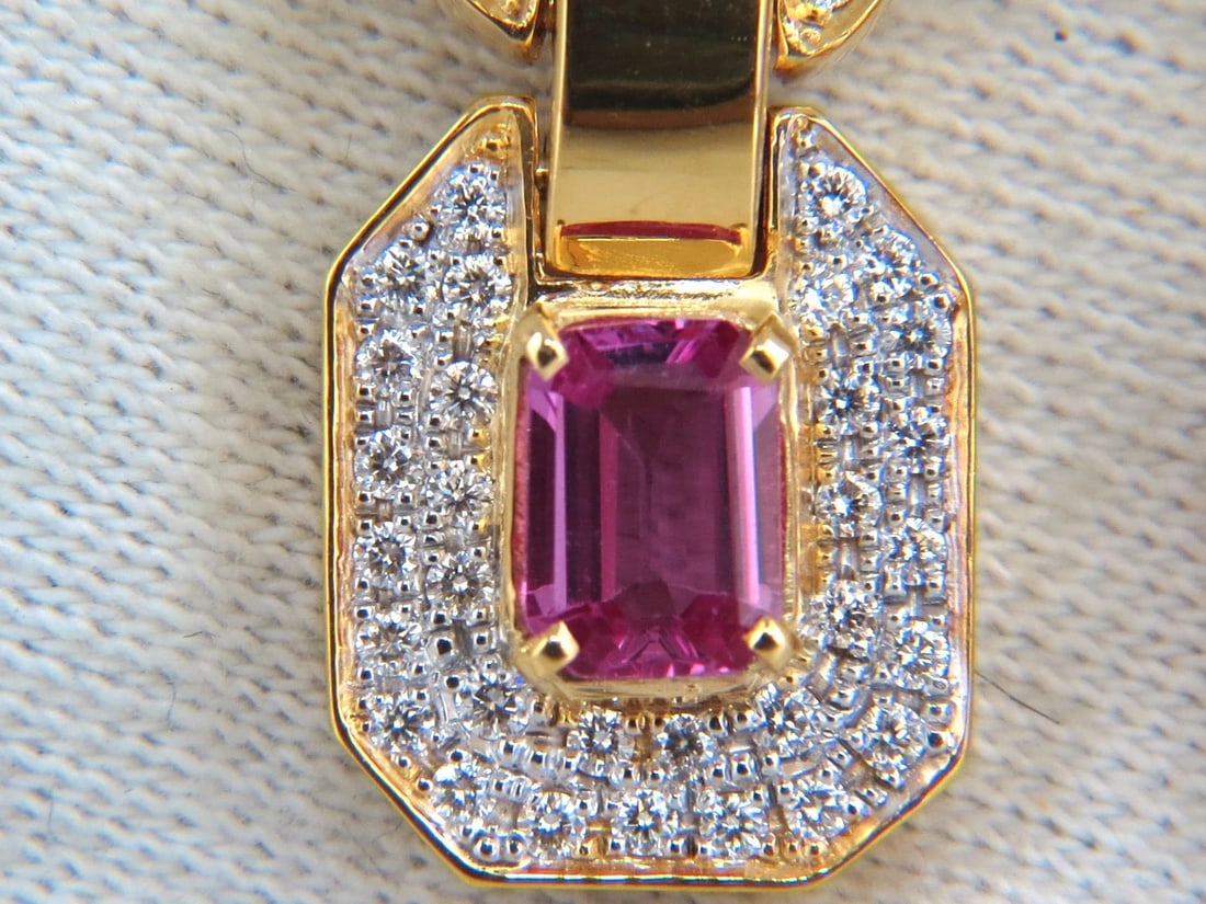 2.94ct Natural Pink Sapphire Diamond Dangle Earrings 14kt. Vivid Prime** - 2
