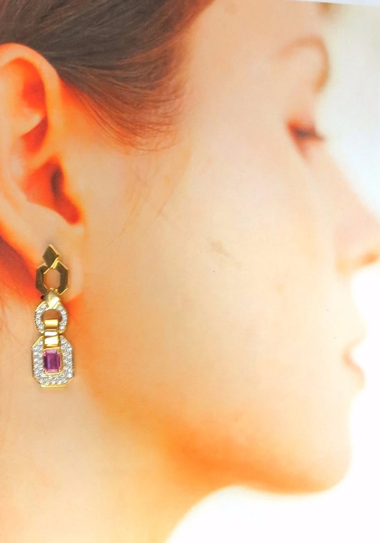2.94ct Natural Pink Sapphire Diamond Dangle Earrings 14kt. Vivid Prime** - 4