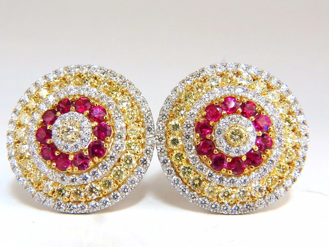 9.55ct natural ruby diamonds cluster earrings 18k Circular Dome Omega Clips** (1 of 4)