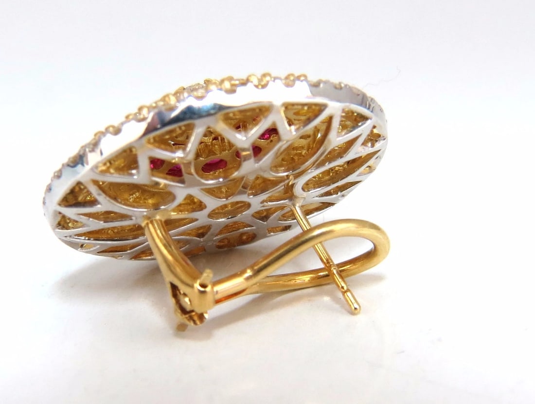 9.55ct natural ruby diamonds cluster earrings 18k Circular Dome Omega Clips** - 2