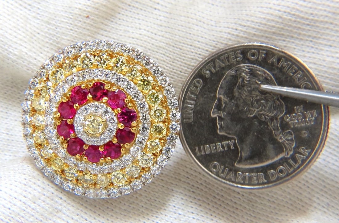 9.55ct natural ruby diamonds cluster earrings 18k Circular Dome Omega Clips** - 3