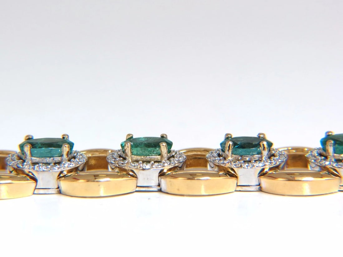 13.10ct Bright vivid green natural emerald diamonds cluster link bracelet 14kt** - 5