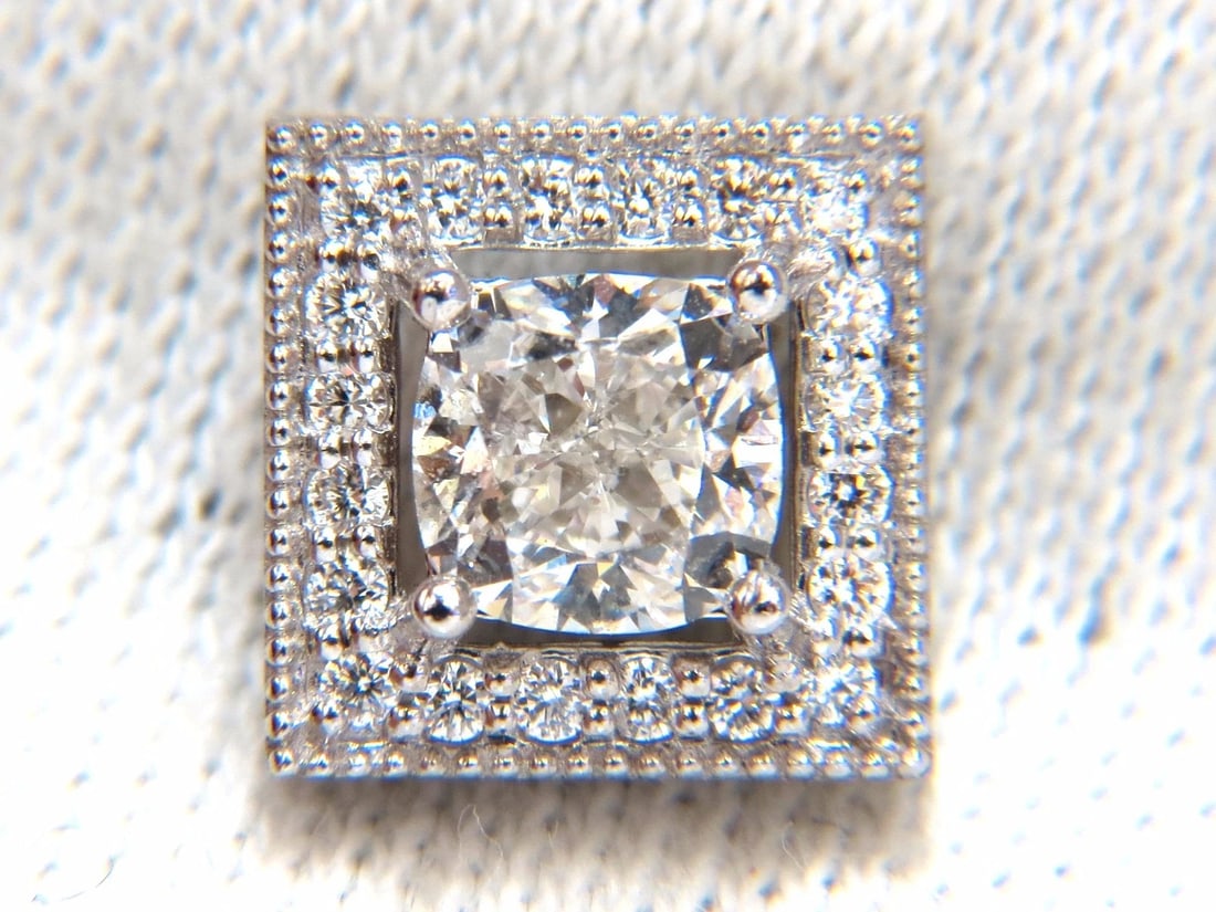 GIA Certified 1.00ct 1.01ct Square Halo Cushion cut diamond stud earrings 14k** - 3