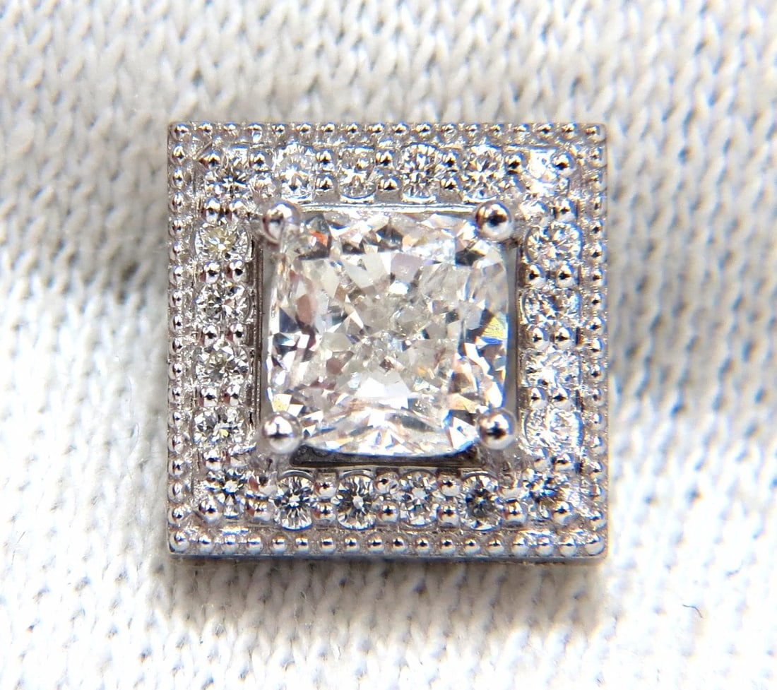 GIA Certified 1.00ct 1.01ct Square Halo Cushion cut diamond stud earrings 14k** - 6