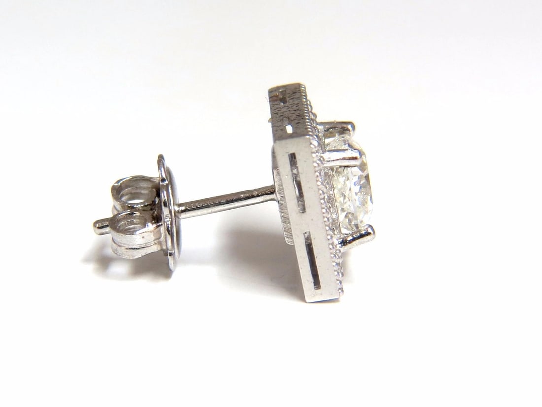 GIA Certified 1.00ct 1.01ct Square Halo Cushion cut diamond stud earrings 14k** - 7