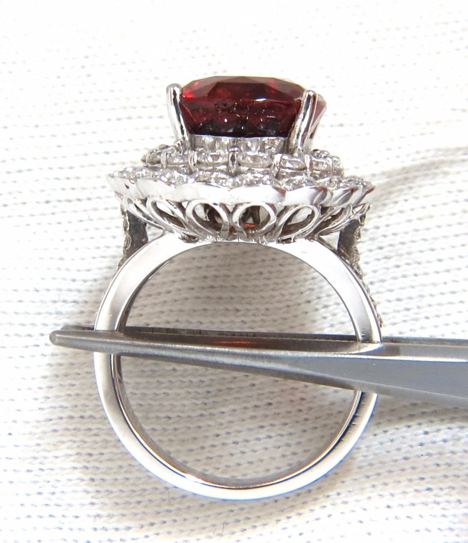 10.90ct Natural Hessonite Garnet Diamonds Ring 14kt Double Halo - 3