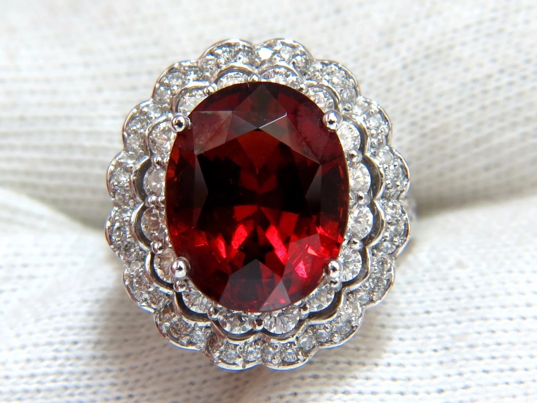 10.90ct Natural Hessonite Garnet Diamonds Ring 14kt Double Halo - 4