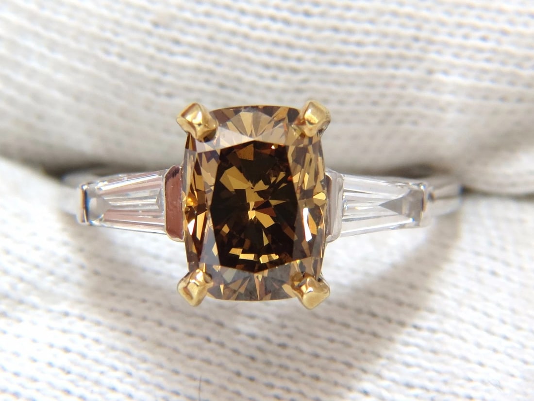 GIA Certified 2.59ct Fancy Yellow Brown Diamond Ring Platinum - 4