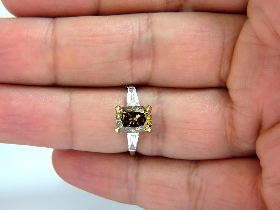 GIA Certified 2.59ct Fancy Yellow Brown Diamond Ring Platinum - 5