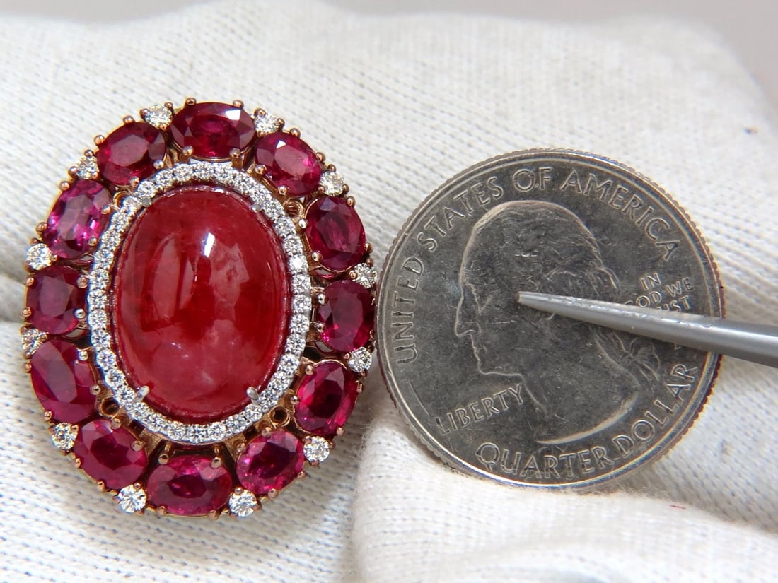 GIA Certified 20.30ct Natural Rhodonite Ruby Diamonds Cocktail cluster ring 18kt - 7