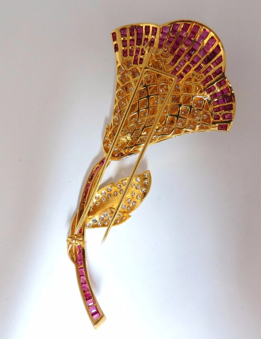 11.50ct Natural Ruby Diamond Brooch Pin 3D 18kt** - 6