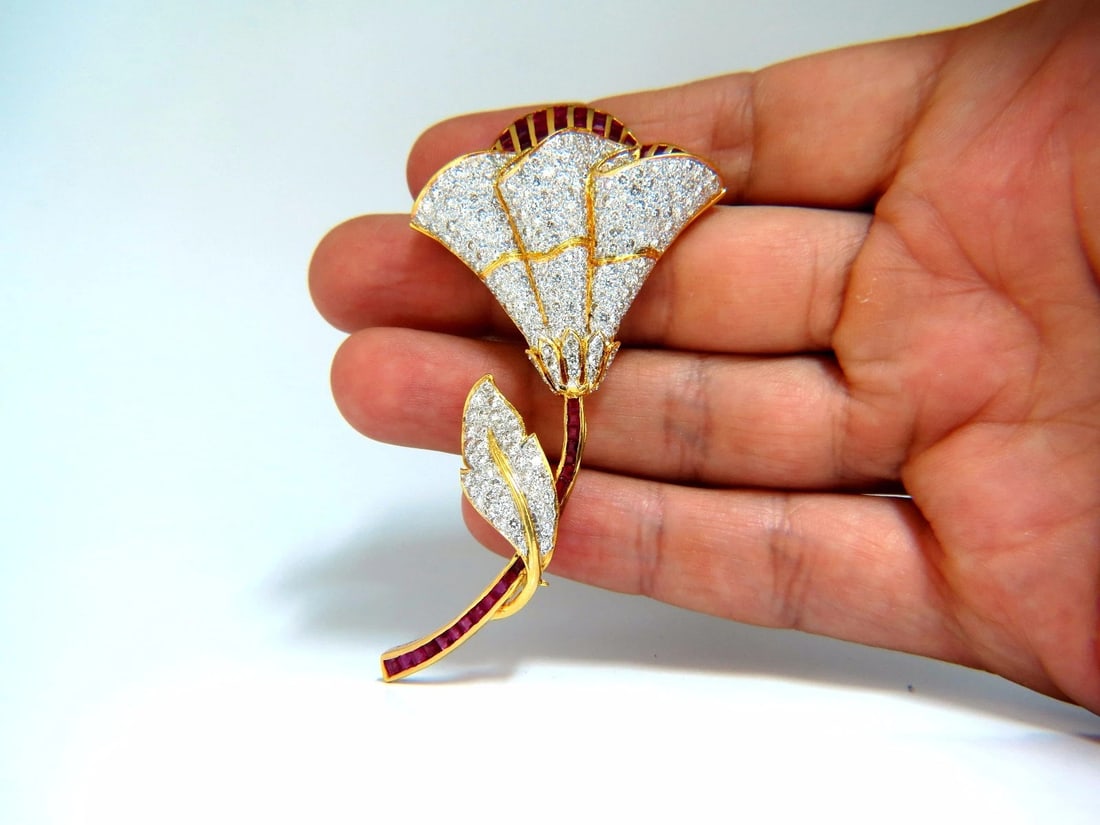 11.50ct Natural Ruby Diamond Brooch Pin 3D 18kt** - 9