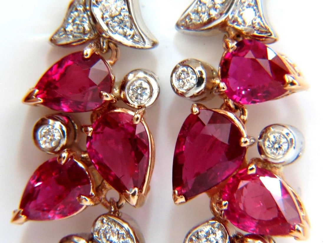 10.88ct Natural Red No Heat Ruby Diamond Dangle Earrings 18kt Unheated 12306** - 3