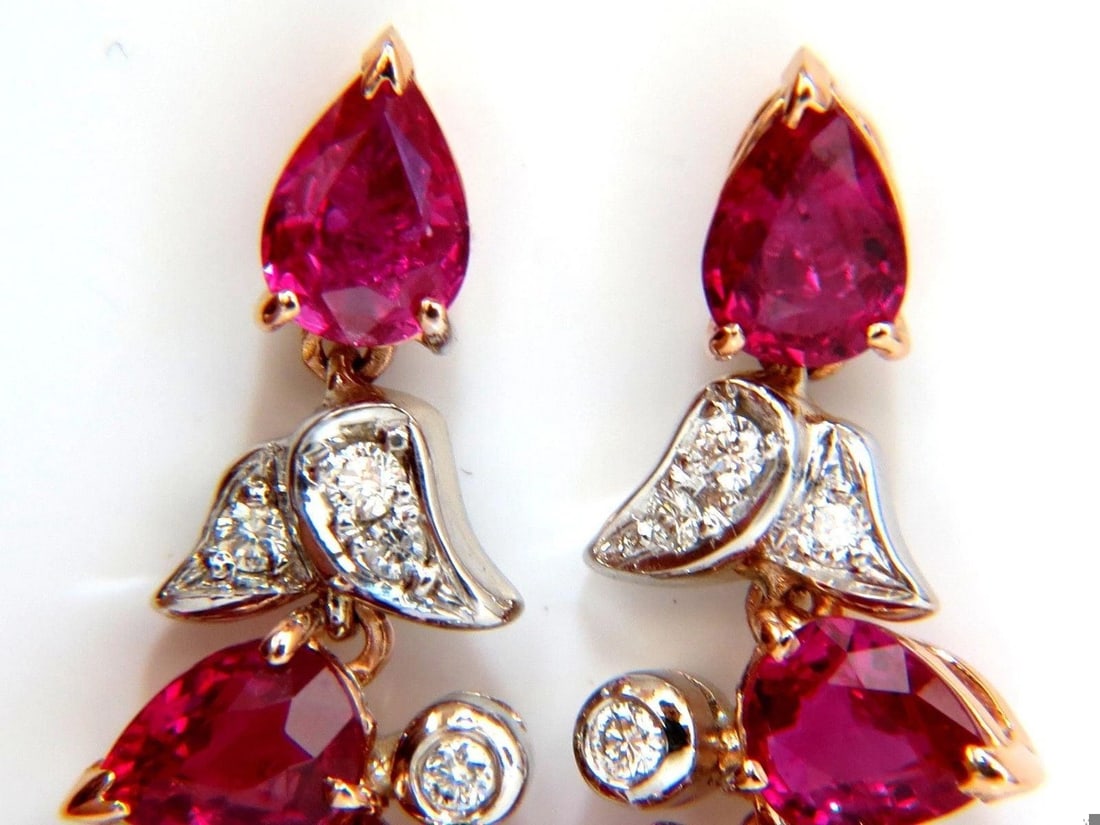10.88ct Natural Red No Heat Ruby Diamond Dangle Earrings 18kt Unheated 12306** - 5